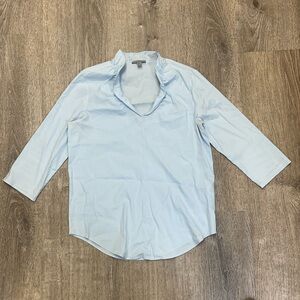 COS Light Blue 3/4 Sleeve Ruffle Neck Top